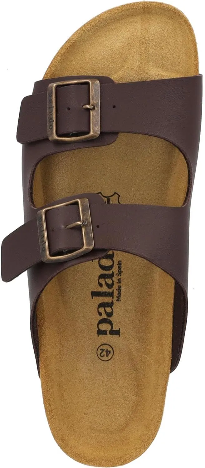 Korfu Men's Matt Slip-On Sandals with Adjustable Straps - Slippers with Suede Sole and Natural Cork Footbed - Black - Sizes: 41, 42, 43, 44, 45, 46, 47
