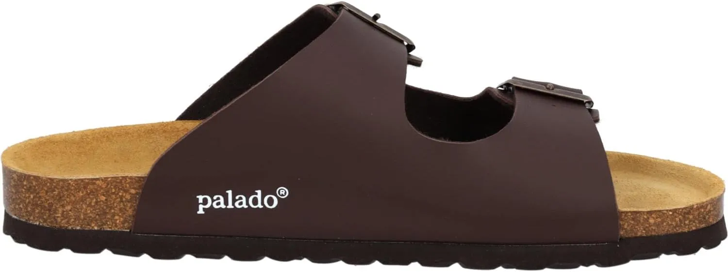 Korfu Men's Matt Slip-On Sandals with Adjustable Straps - Slippers with Suede Sole and Natural Cork Footbed - Black - Sizes: 41, 42, 43, 44, 45, 46, 47