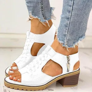 Libiyi Sandals for Women Comfy Orthotic Sandal Women's Peep Toe Cutout Zipper Chunky Heeled Shoe New Hollow Fish Mouth Slip on Summer Beach Boho Comfortable Sandals Outdoor Shoes