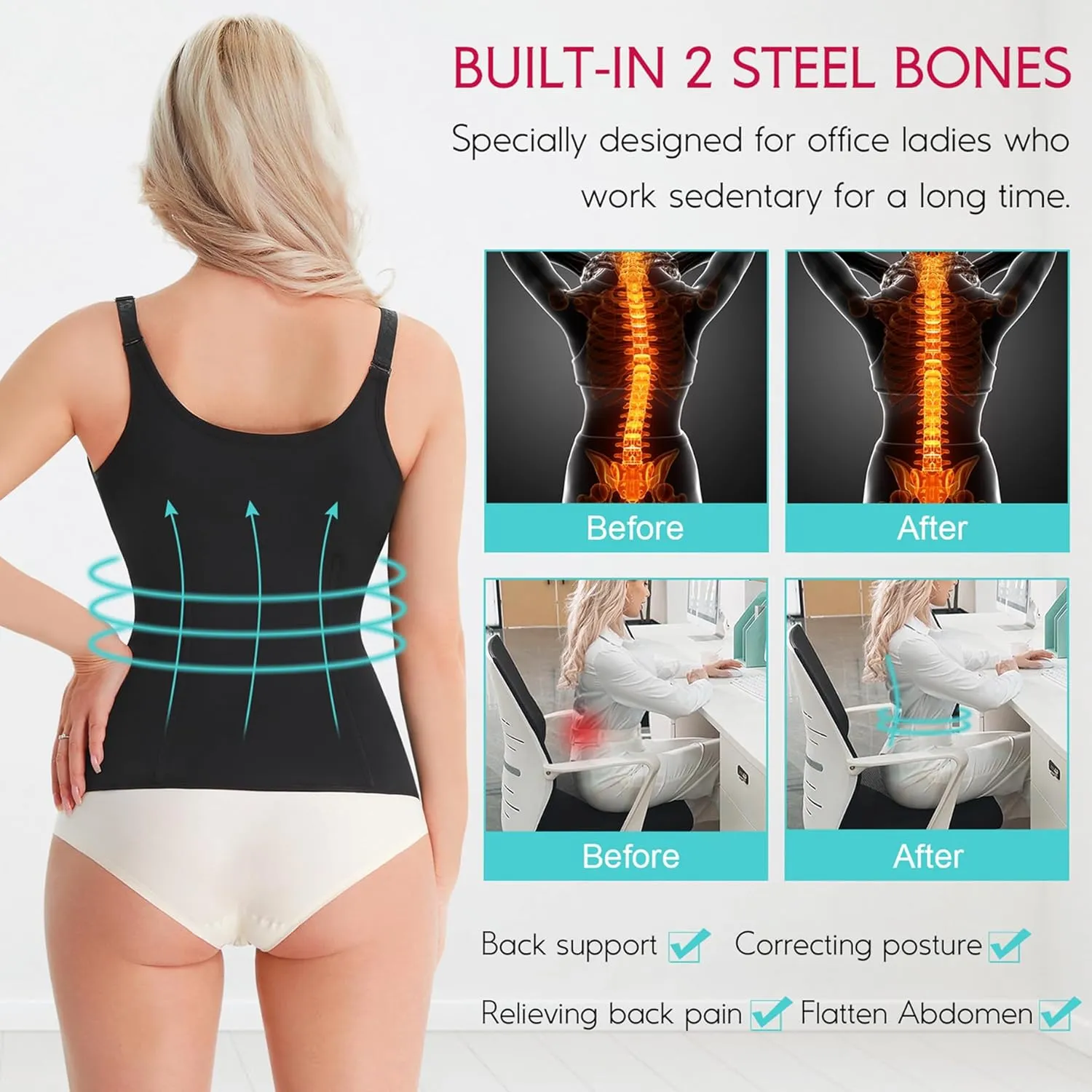 LODAY Waist Trainer Corset for Women Tummy Control Sport Workout Body Shaper Black