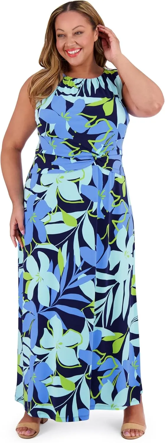 London Times Sleeveless Maxi Waistband Twist Detail | Comfortable Summer Dresses for Women