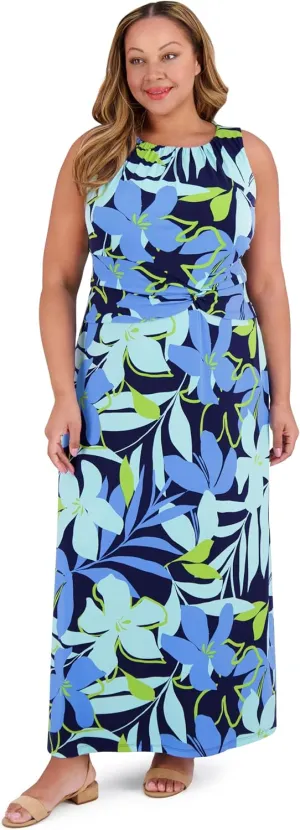London Times Sleeveless Maxi Waistband Twist Detail | Comfortable Summer Dresses for Women