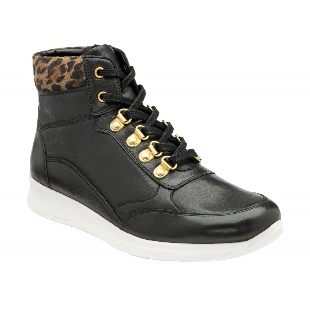 Lotus Ladies Saskia Stressless Black Patent Leopard Wedge Ankle Boots Trainers