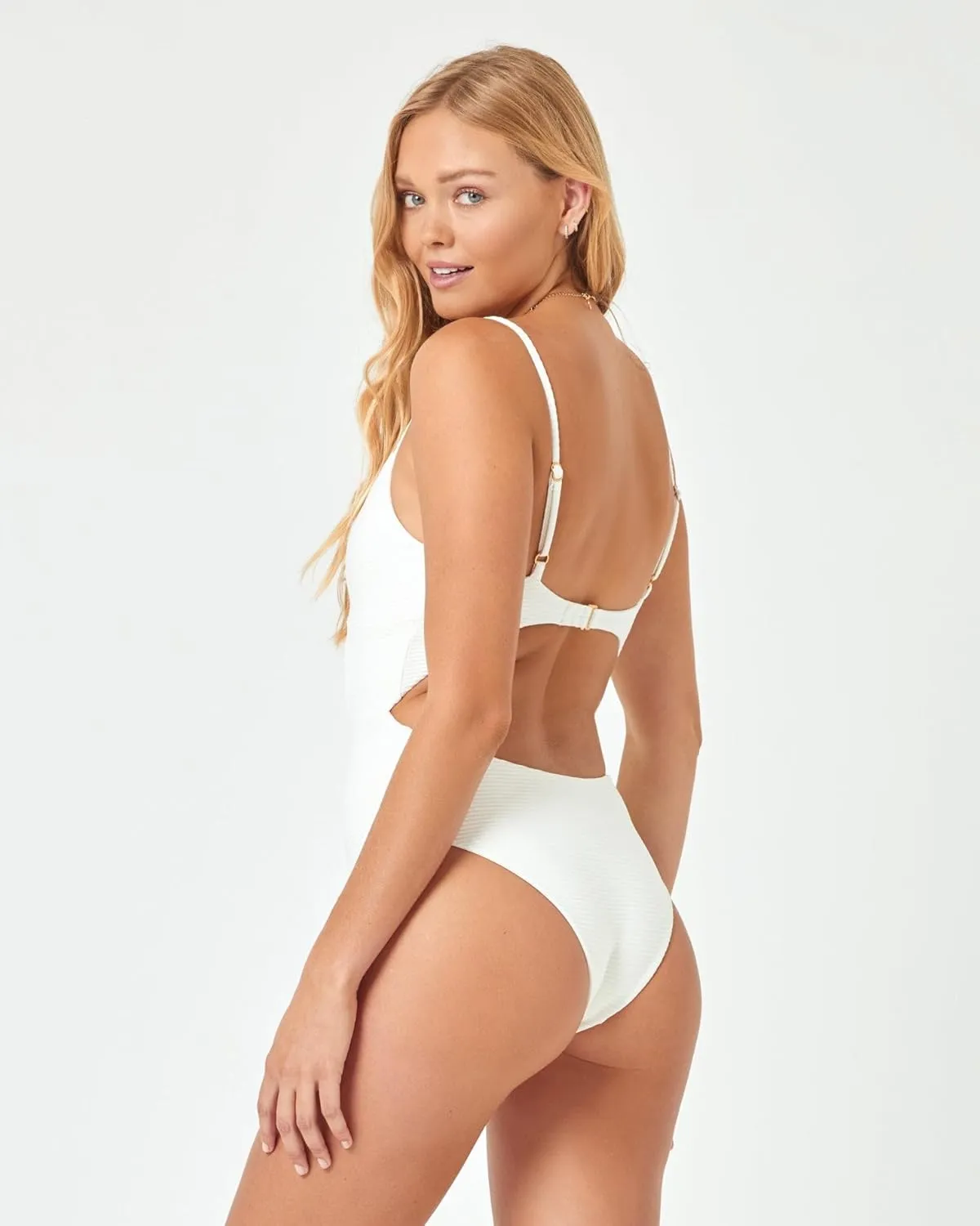 L*Space Eco Chic Repreve Kyslee One Piece Swimsuit for Women, Classic Coverage, Ribbed Fabric, Twist Front, Adjustable Straps