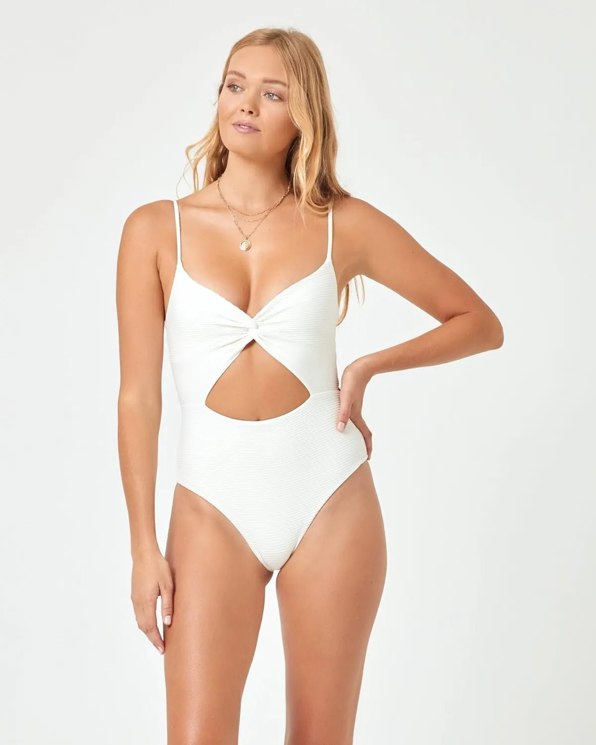 L*Space Eco Chic Repreve Kyslee One Piece Swimsuit for Women, Classic Coverage, Ribbed Fabric, Twist Front, Adjustable Straps