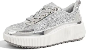 LUCKY STEP Women's Platform Sneakers Rhinestone Fashion Chunky Casual Sparkly Retro Braided Walking Shoes