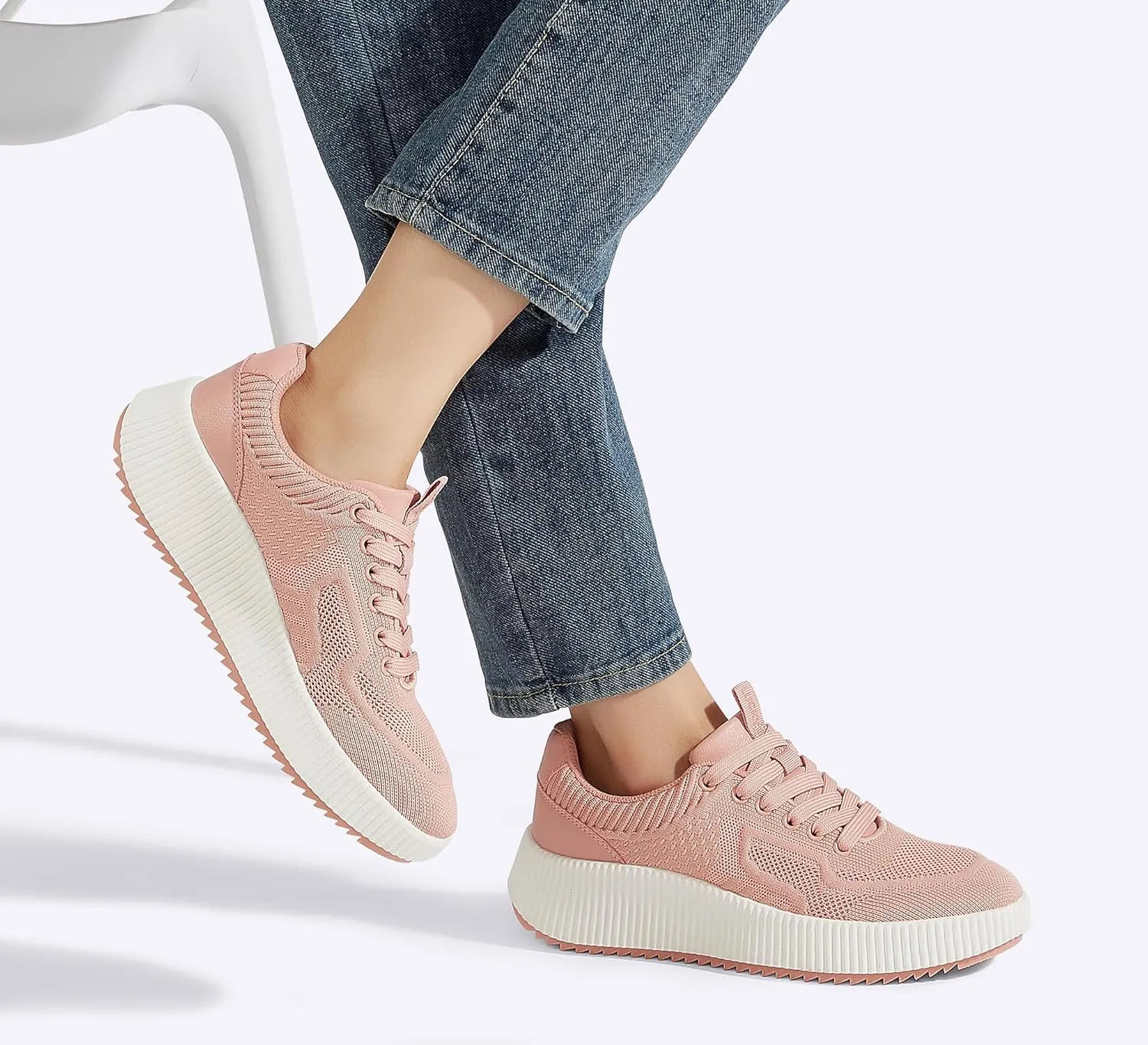 LUCKY STEP Women's Platform Sneakers Rhinestone Fashion Chunky Casual Sparkly Retro Braided Walking Shoes