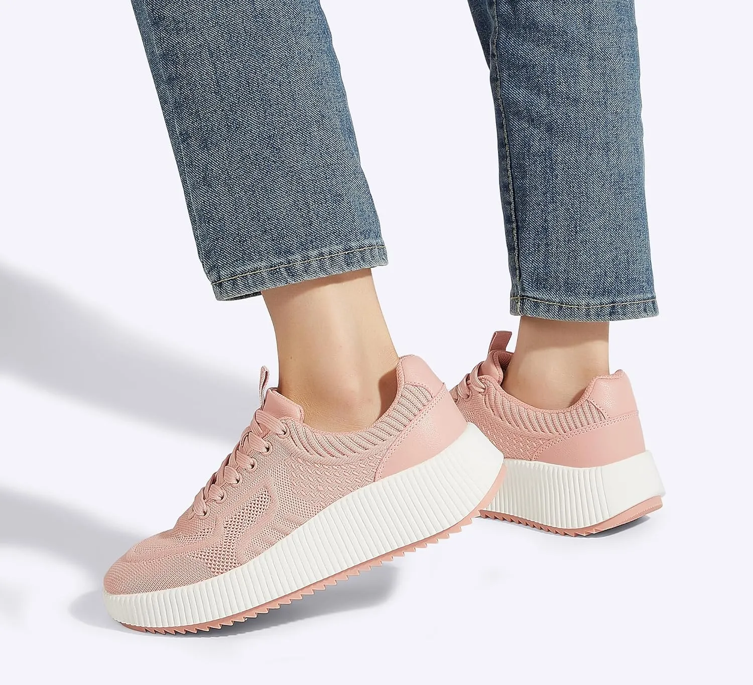 LUCKY STEP Women's Platform Sneakers Rhinestone Fashion Chunky Casual Sparkly Retro Braided Walking Shoes
