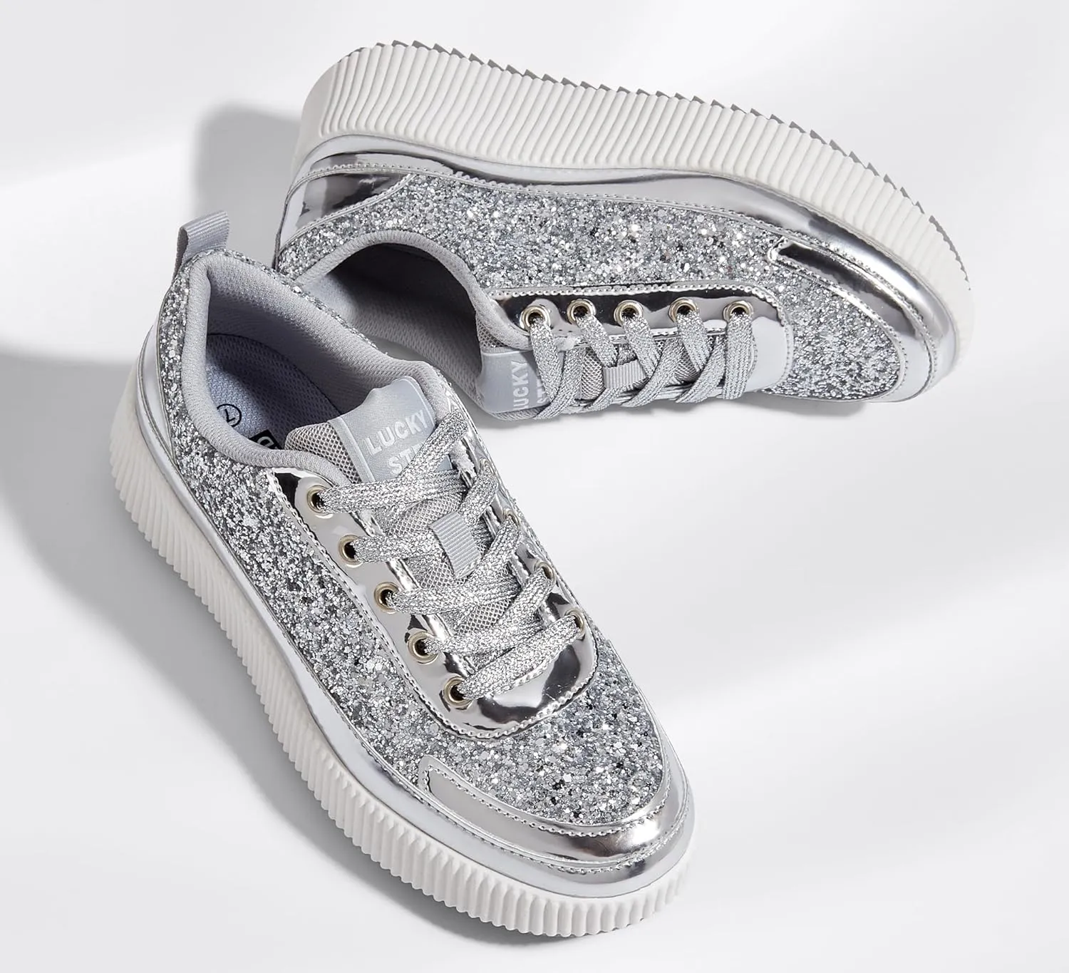 LUCKY STEP Women's Platform Sneakers Rhinestone Fashion Chunky Casual Sparkly Retro Braided Walking Shoes