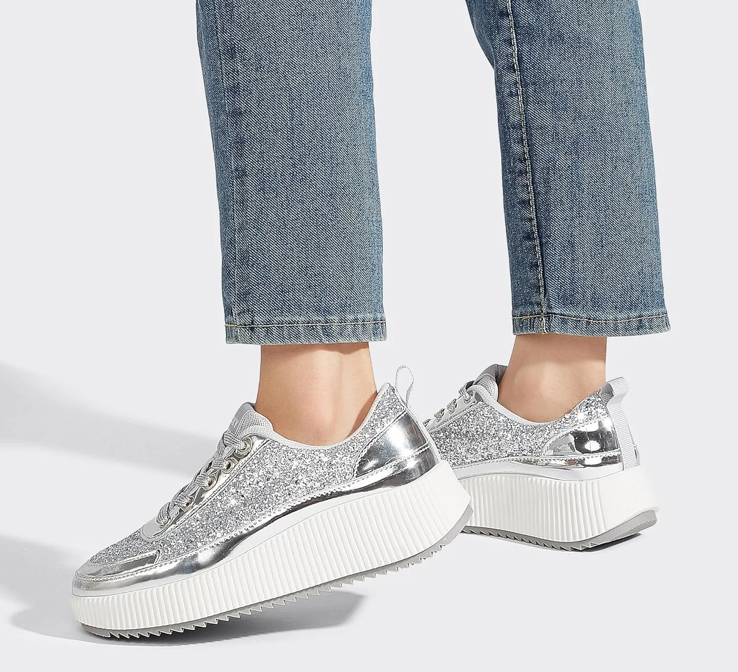 LUCKY STEP Women's Platform Sneakers Rhinestone Fashion Chunky Casual Sparkly Retro Braided Walking Shoes