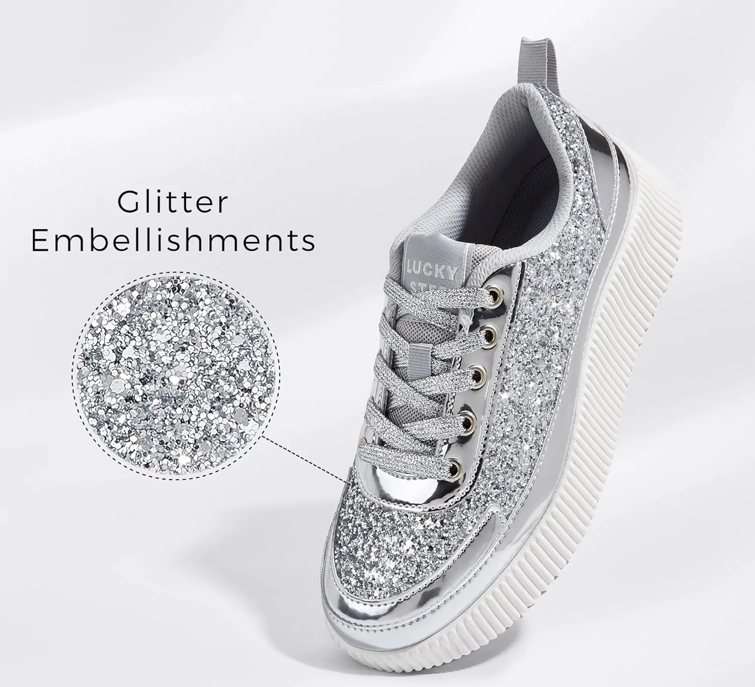 LUCKY STEP Women's Platform Sneakers Rhinestone Fashion Chunky Casual Sparkly Retro Braided Walking Shoes