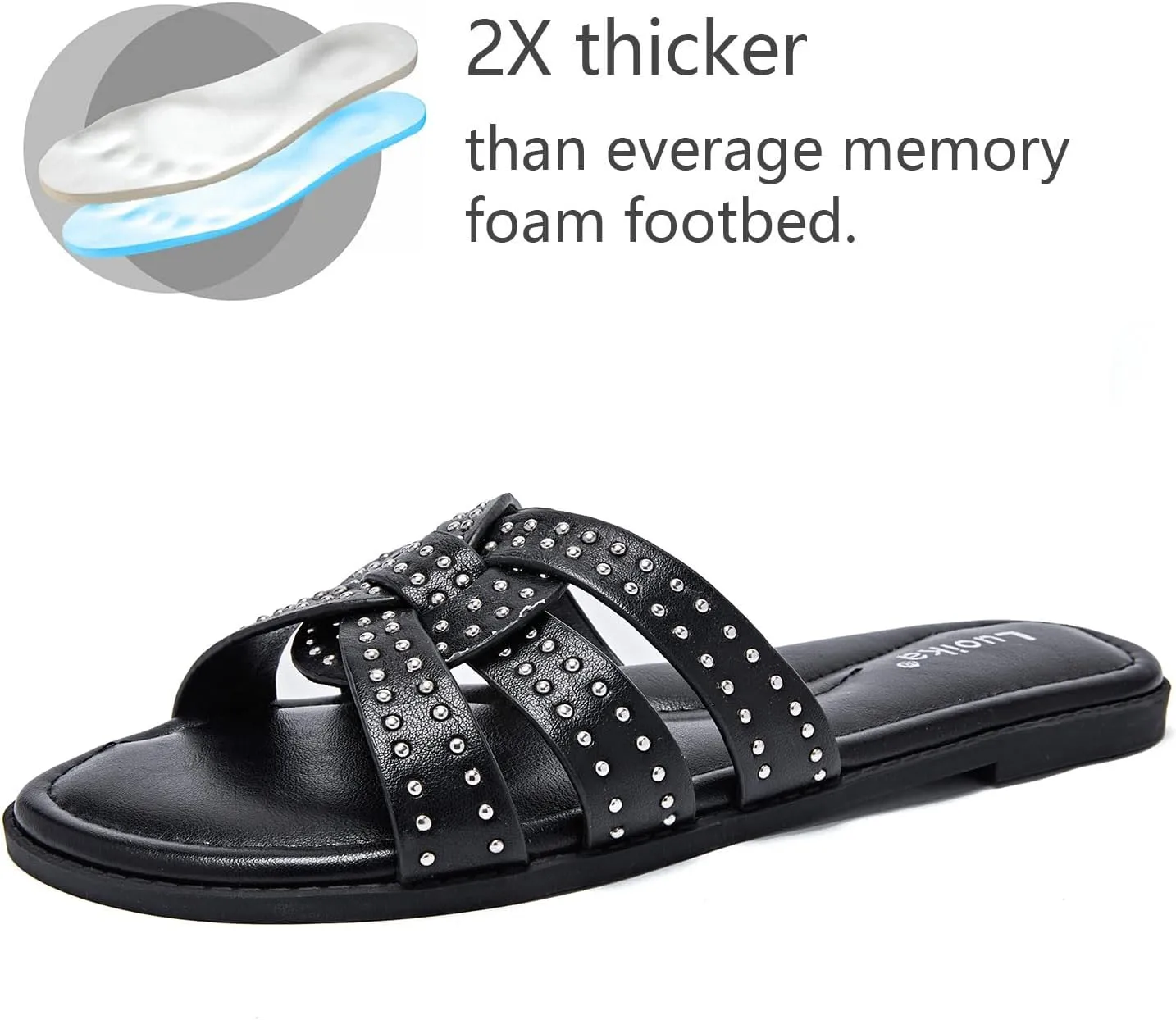 Luoika Women's Wide Width Flat Slides Sandals, Strapy Slide Sandal Slip on Dressy Summer Shoes for Women.