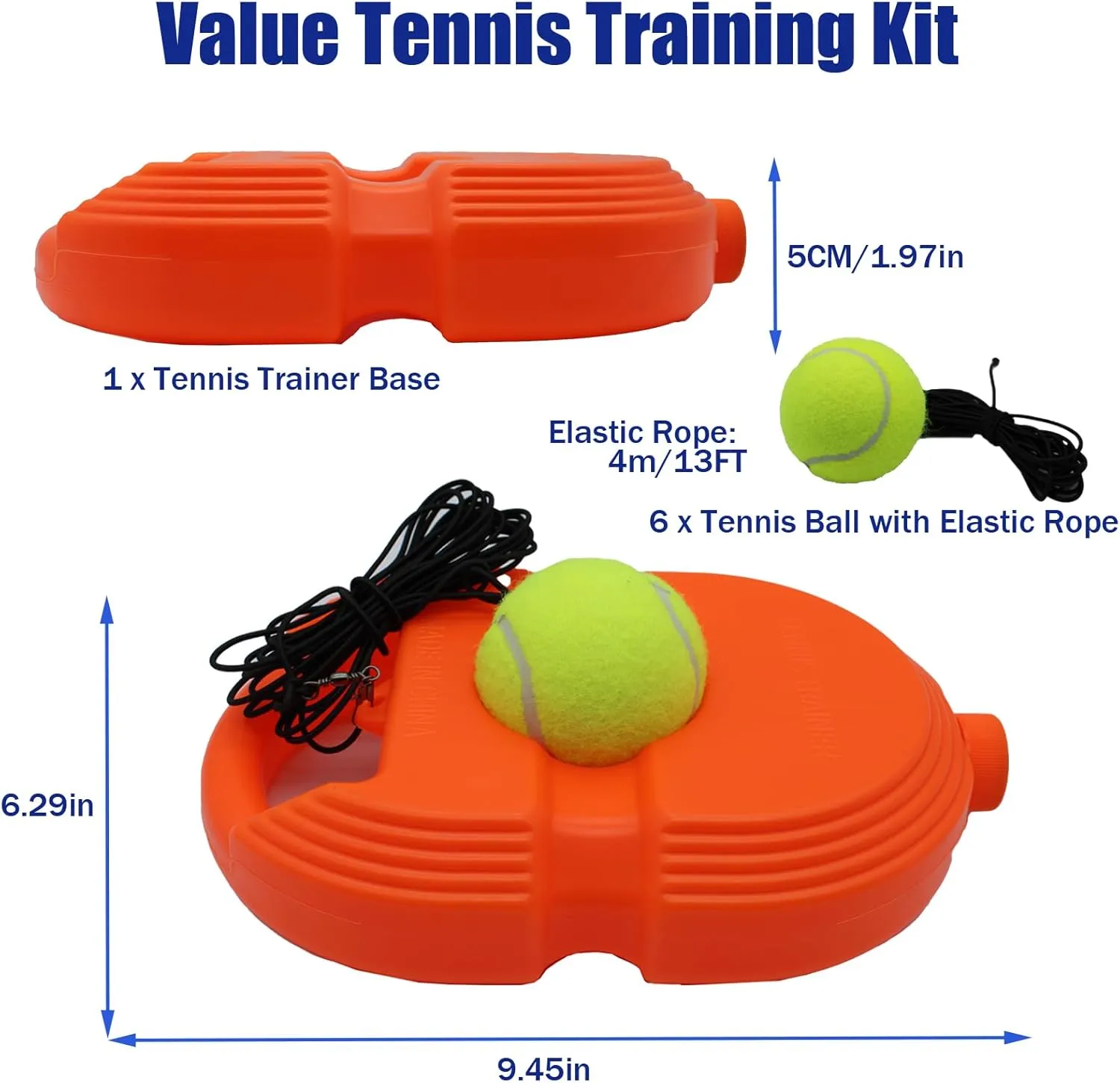 Magicorange Tennis Trainer Rebound Ball with 6 String Balls, Solo Tennis Training Equipment for Self Tennis Pracitce Training for Beginner