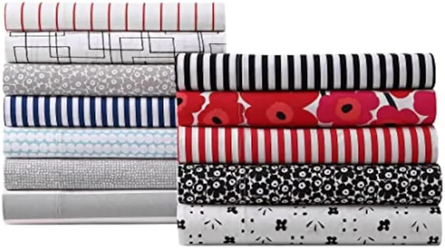 MARIMEKKO - Queen Sheets, Cotton Percale Bedding Set, Crisp & Cool Home Decor (AJO Red, Queen)