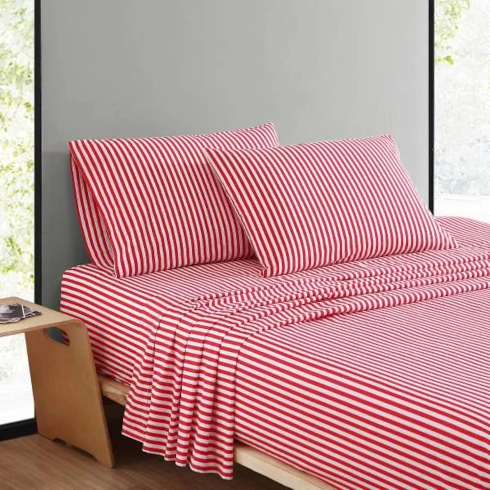 MARIMEKKO - Queen Sheets, Cotton Percale Bedding Set, Crisp & Cool Home Decor (AJO Red, Queen)