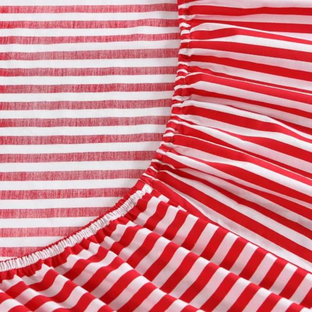 MARIMEKKO - Queen Sheets, Cotton Percale Bedding Set, Crisp & Cool Home Decor (AJO Red, Queen)