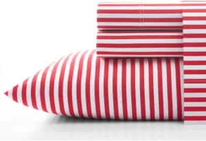 MARIMEKKO - Queen Sheets, Cotton Percale Bedding Set, Crisp & Cool Home Decor (AJO Red, Queen)
