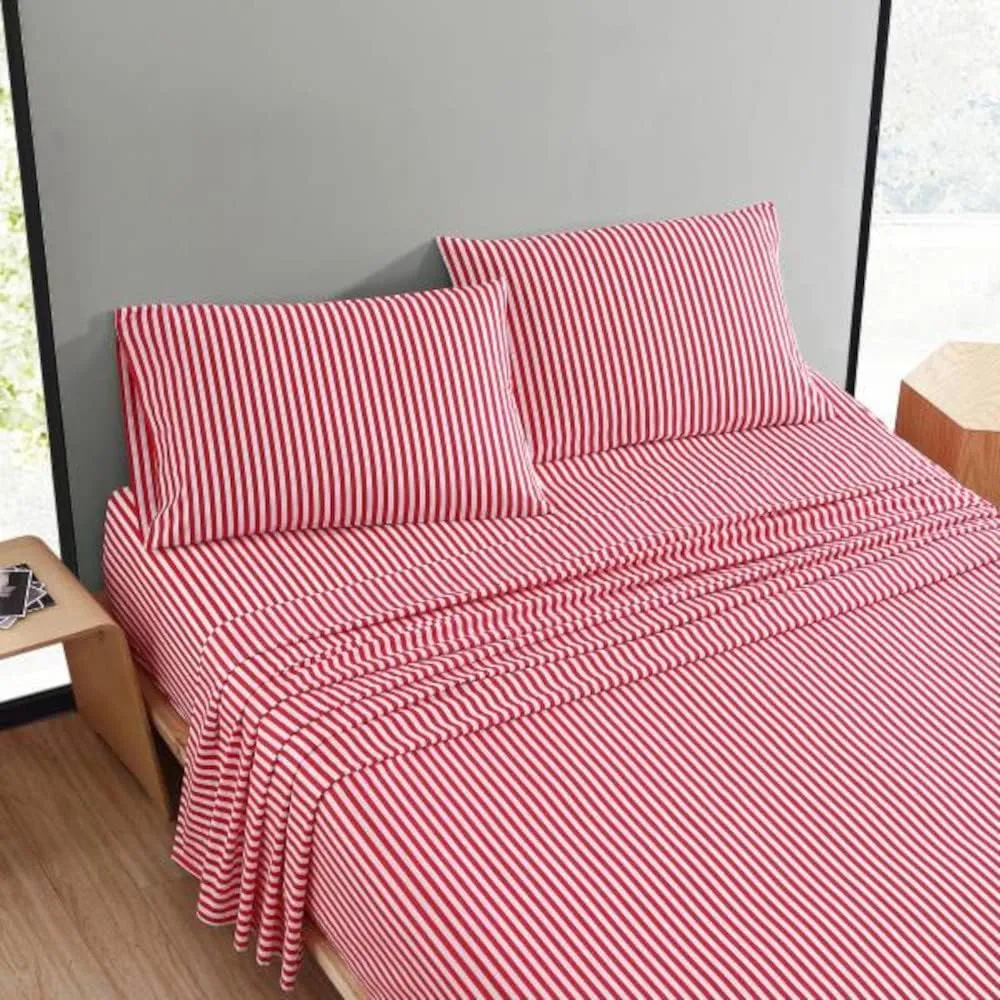 MARIMEKKO - Queen Sheets, Cotton Percale Bedding Set, Crisp & Cool Home Decor (AJO Red, Queen)