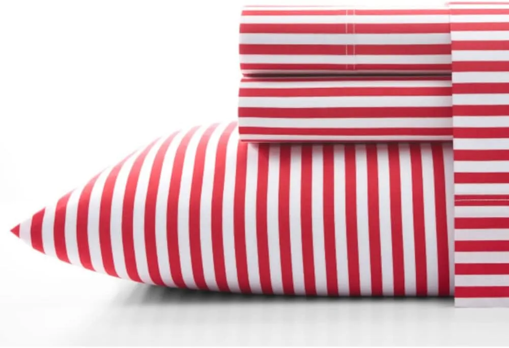 MARIMEKKO - Queen Sheets, Cotton Percale Bedding Set, Crisp & Cool Home Decor (AJO Red, Queen)