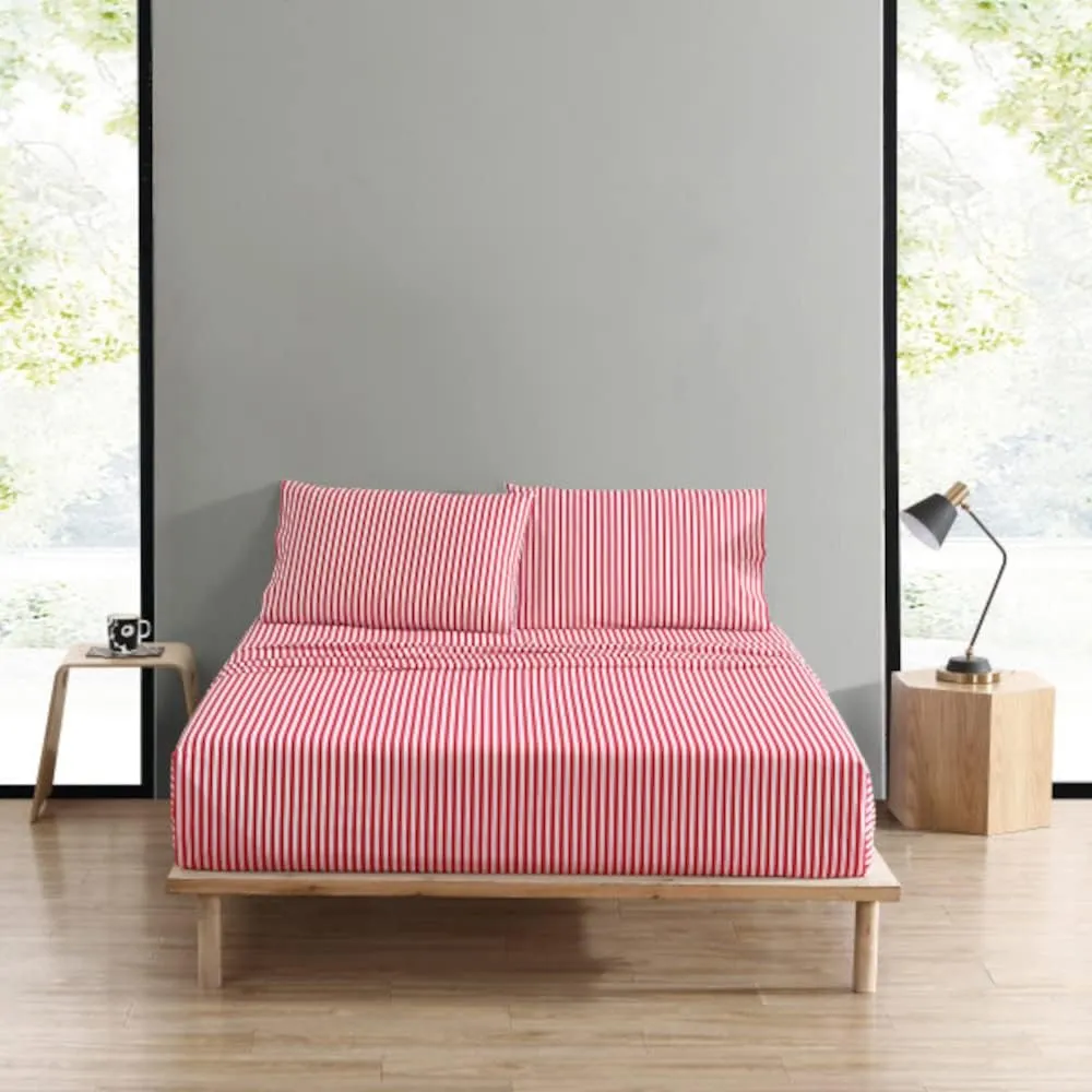 MARIMEKKO - Queen Sheets, Cotton Percale Bedding Set, Crisp & Cool Home Decor (AJO Red, Queen)