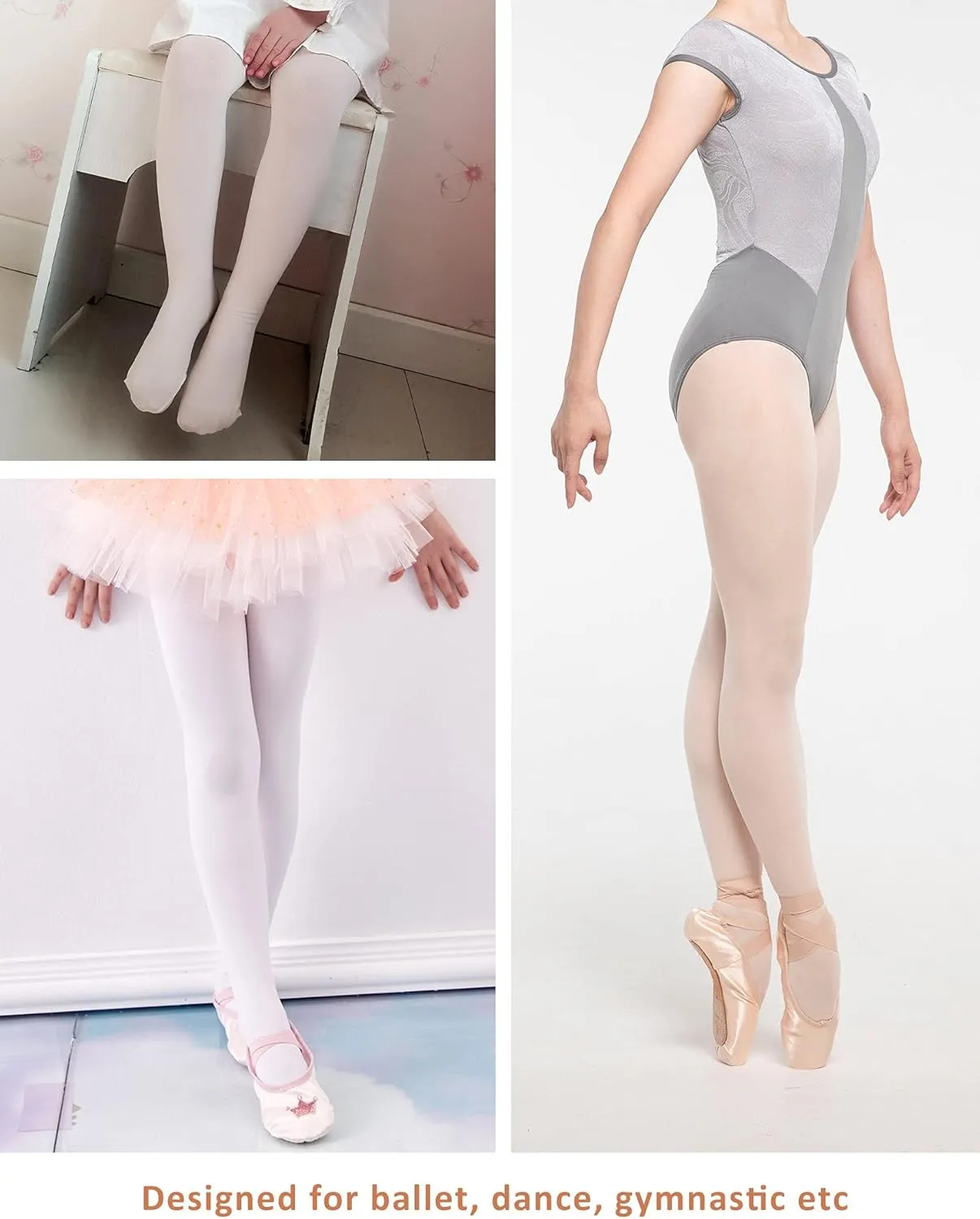 MdnMd Girls' Women's Ballet Tights Ultra Soft Convertible Dance Leggings Transition Tights for Toddler Kids Adult