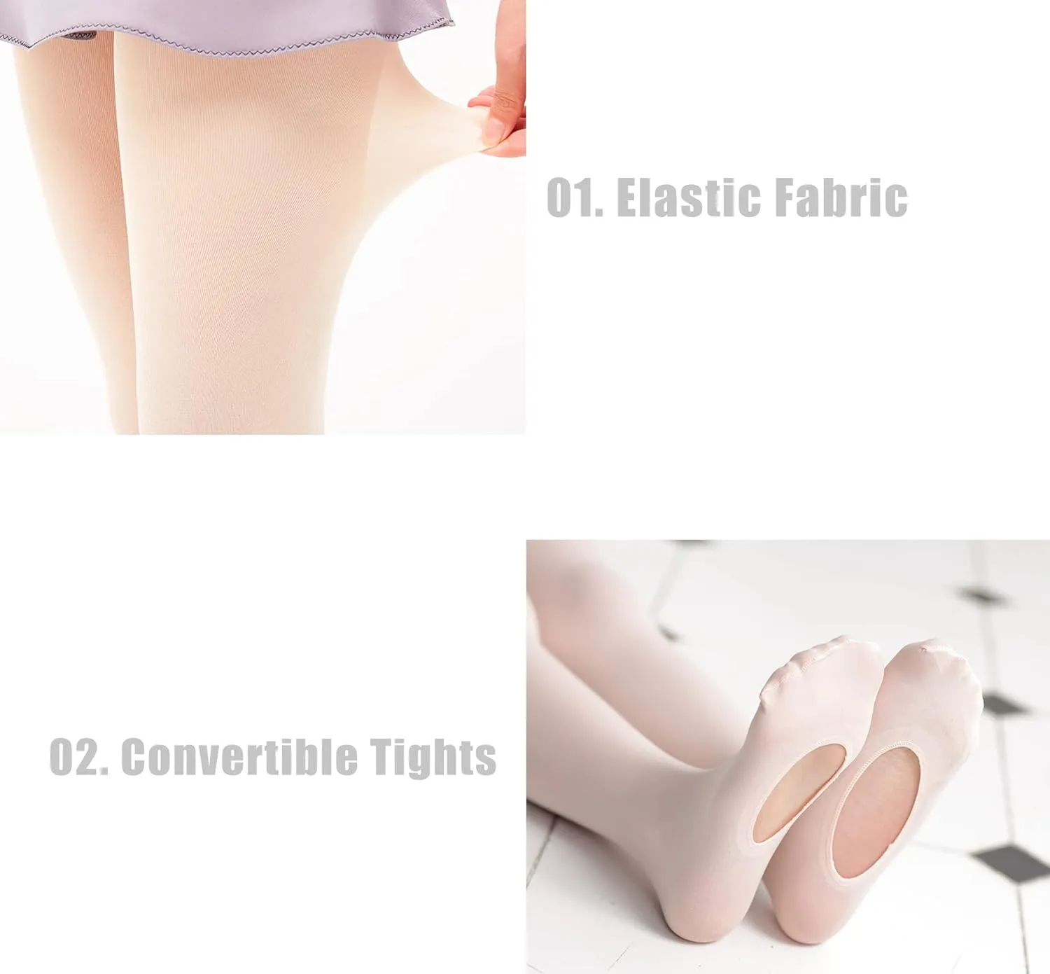 MdnMd Girls' Women's Ballet Tights Ultra Soft Convertible Dance Leggings Transition Tights for Toddler Kids Adult