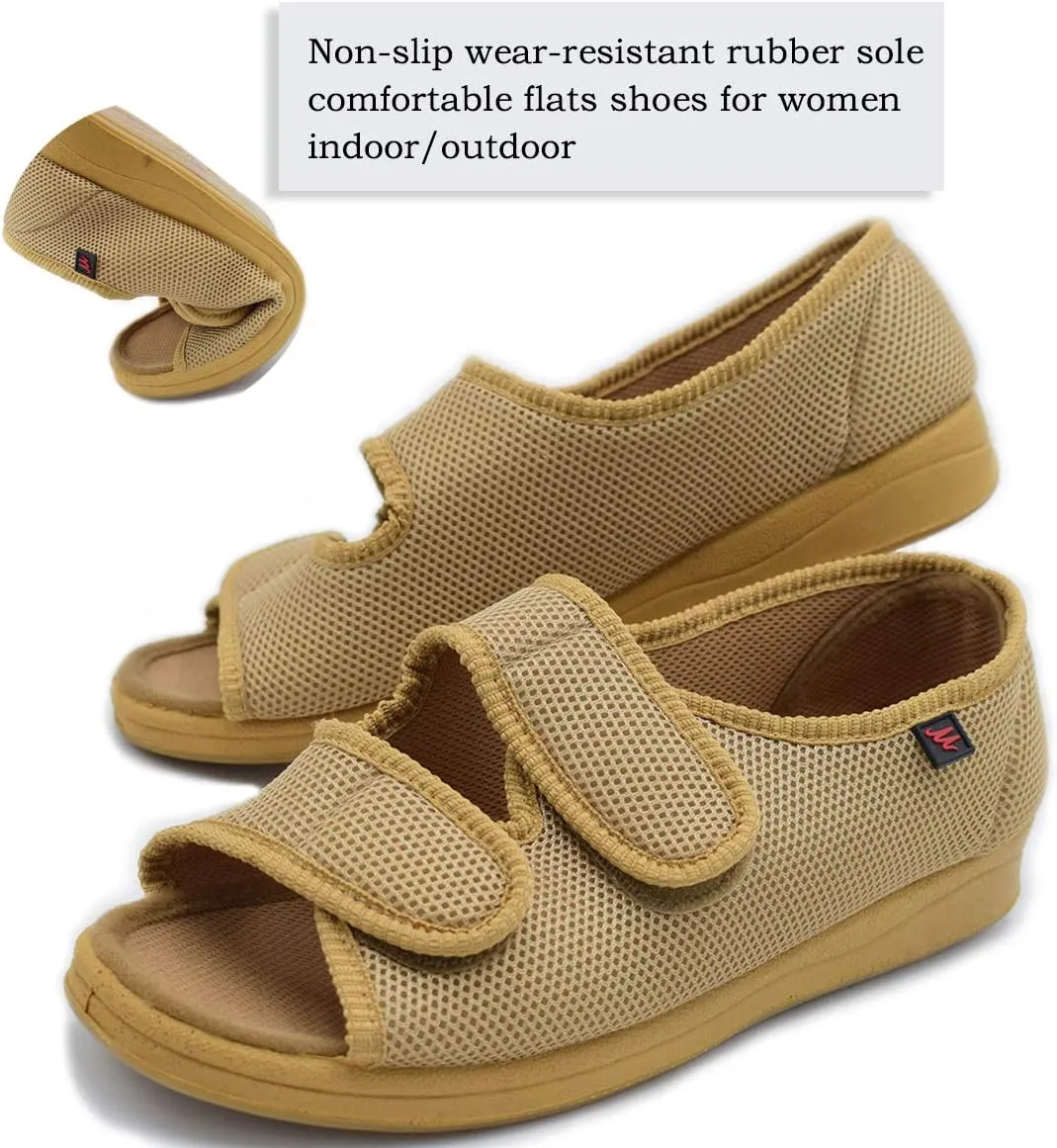 Mei MACLEOD Women's Comfortable Open Toe Arthritis Edema House Slippers for Diabetic Flat Feet Swollen Feet