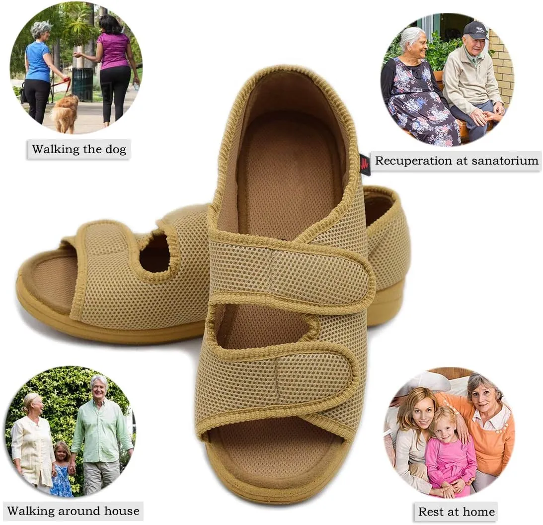 Mei MACLEOD Women's Comfortable Open Toe Arthritis Edema House Slippers for Diabetic Flat Feet Swollen Feet