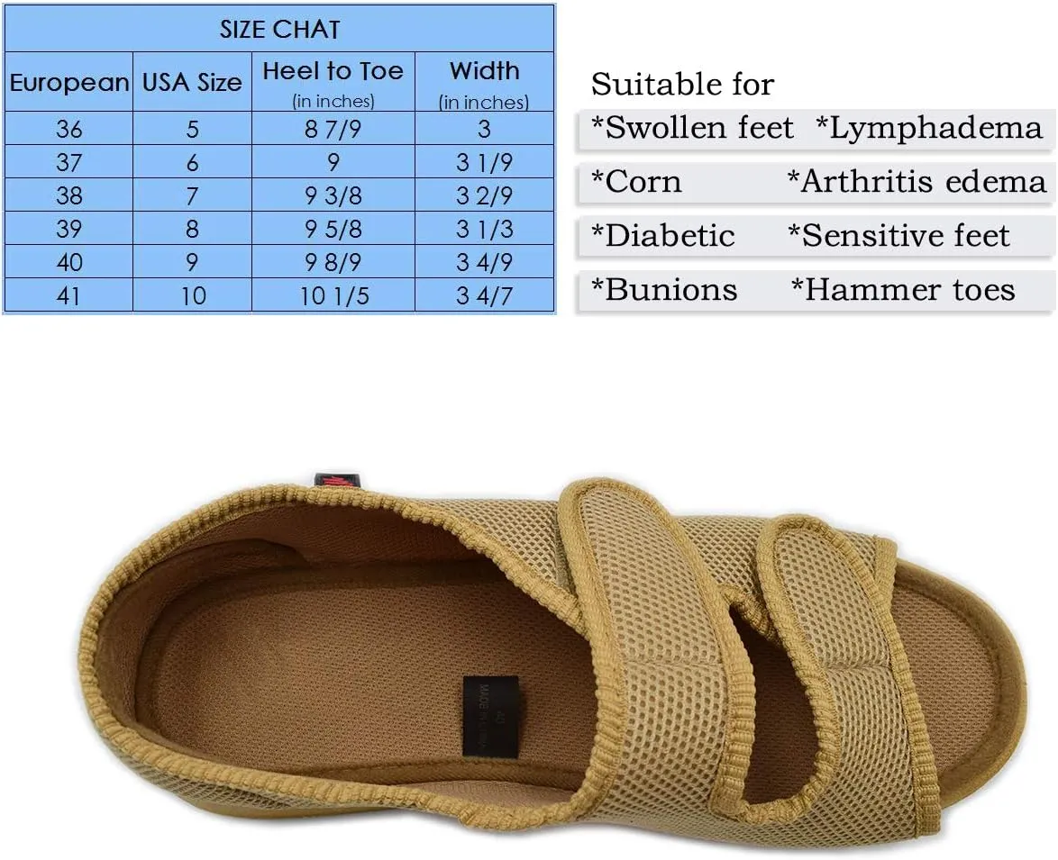 Mei MACLEOD Women's Comfortable Open Toe Arthritis Edema House Slippers for Diabetic Flat Feet Swollen Feet