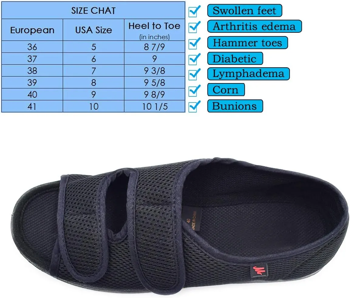 Mei MACLEOD Women's Comfortable Open Toe Arthritis Edema House Slippers for Diabetic Flat Feet Swollen Feet