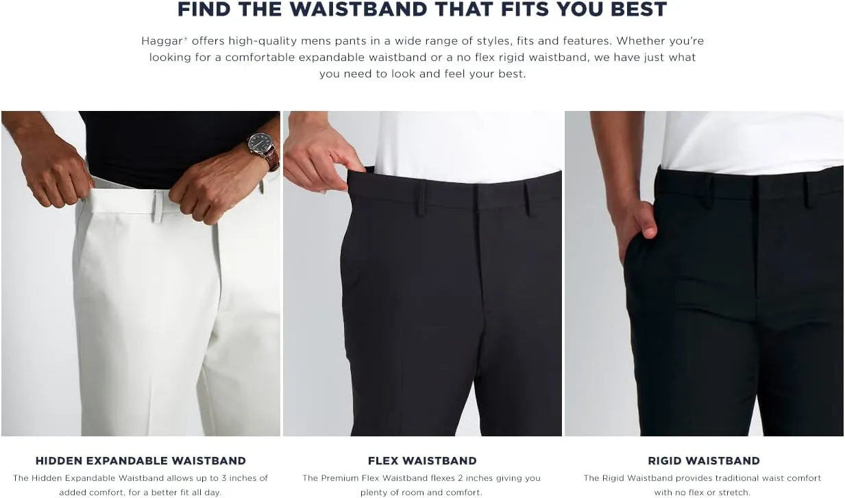 Men's Classic Fit Flat Front Flex Waistband Stretch Dress Pant