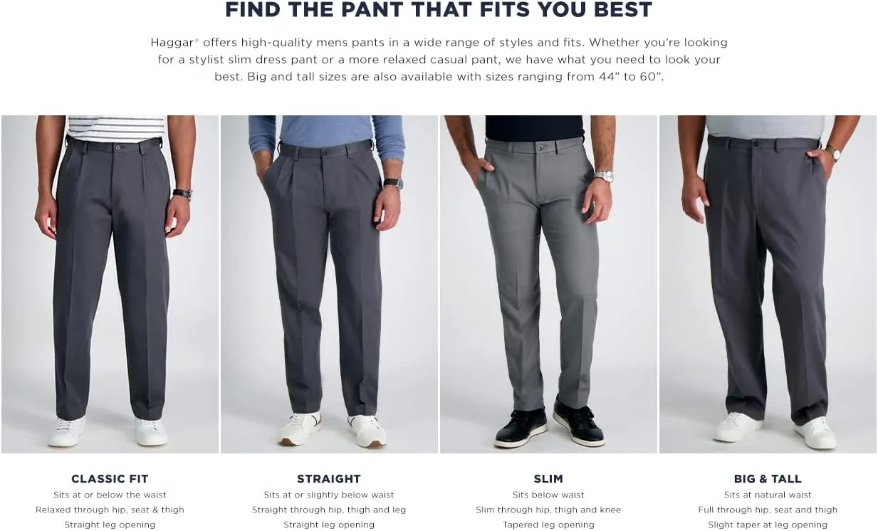 Men's Classic Fit Flat Front Flex Waistband Stretch Dress Pant