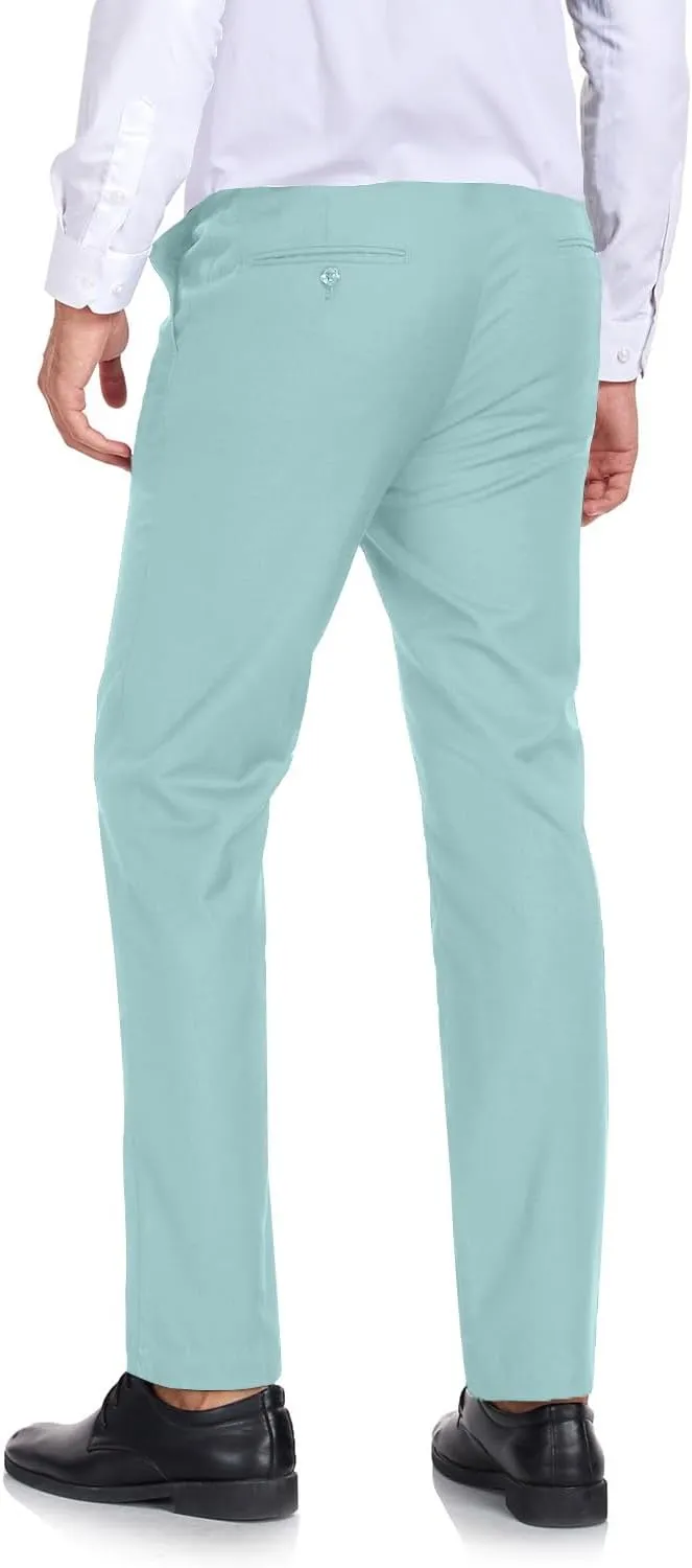 Men's Dress Pants Classic Fit Expandable Waist Casual Flat Front Pant