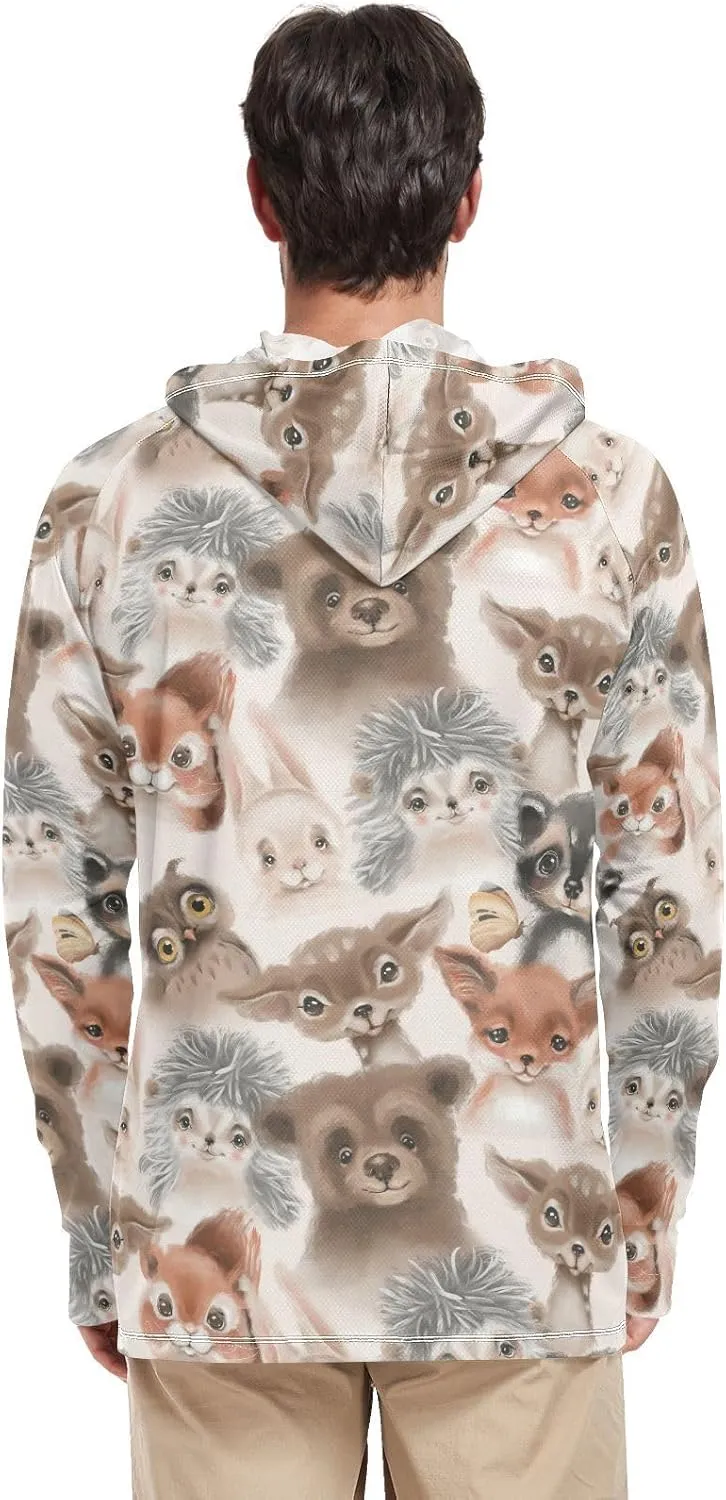 Mens Hoodie Sun Protection Long Sleeve Animals Sun Shirt with Hood UPF 50  Sun Proof Shirts UV Rashguard for