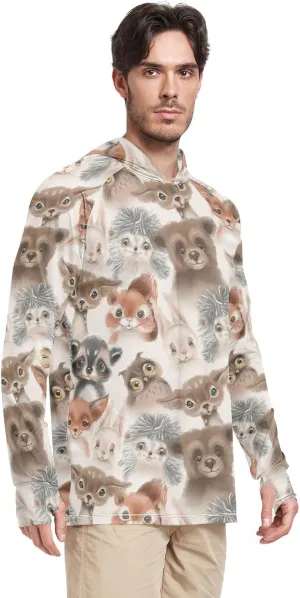 Mens Hoodie Sun Protection Long Sleeve Animals Sun Shirt with Hood UPF 50  Sun Proof Shirts UV Rashguard for