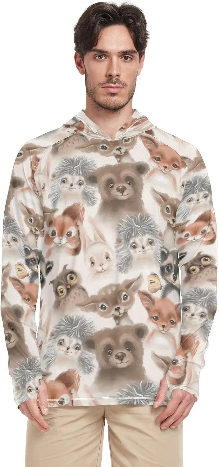 Mens Hoodie Sun Protection Long Sleeve Animals Sun Shirt with Hood UPF 50  Sun Proof Shirts UV Rashguard for