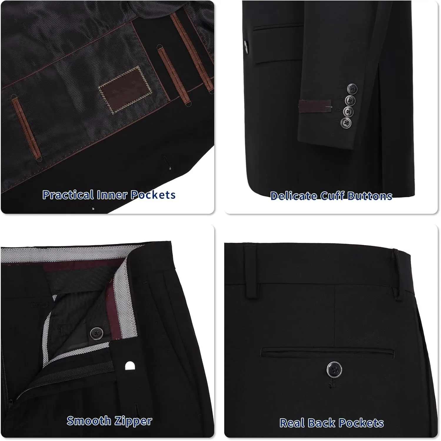 Men's Suit 2 Piece Classic Fit 2 Button Single Breasted Business Jacket Blazer Flat Pants Set