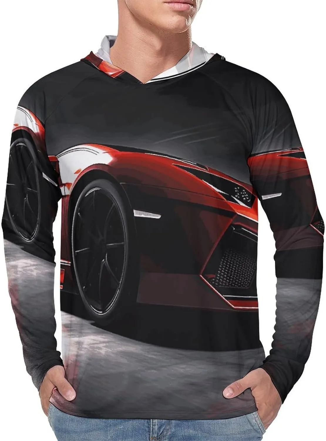 Men's Sun Protection Hoodie Shirts UPF 50  Long Sleeve Rash Guard Speed Sport Car Sun Shirt Outdoor