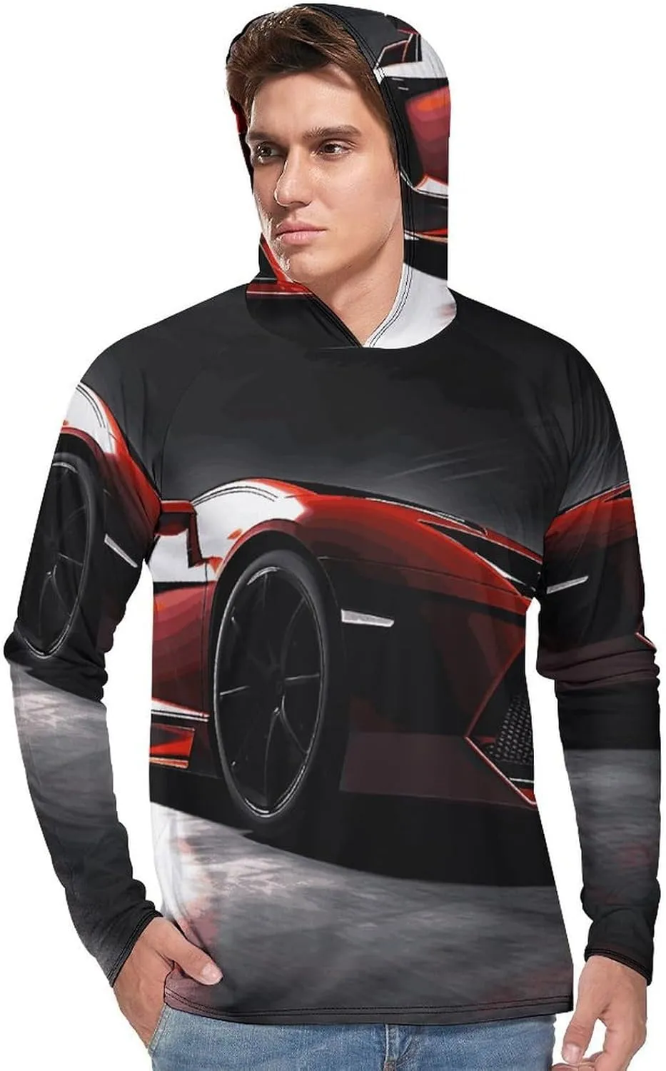 Men's Sun Protection Hoodie Shirts UPF 50  Long Sleeve Rash Guard Speed Sport Car Sun Shirt Outdoor