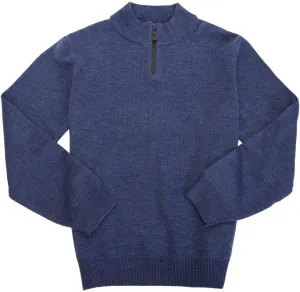 Merino Wool 1/4 Zip Placket Trim Men's Pullover Sweater, Indigo, Small