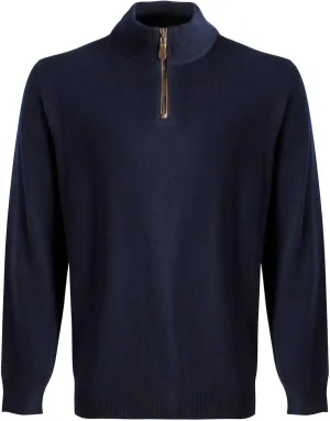 Merino Wool 1/4 Zip Placket Trim Men's Pullover Sweater, Navy, Small