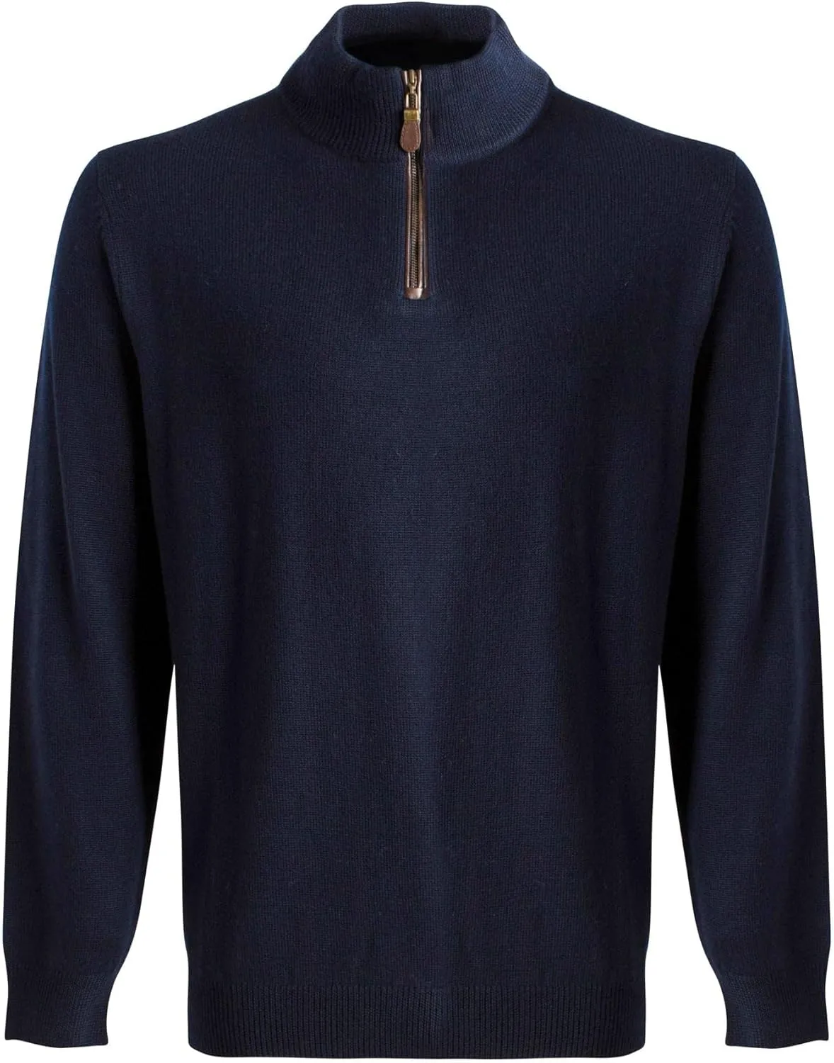 Merino Wool 1/4 Zip Placket Trim Men's Pullover Sweater, Navy, X-Large