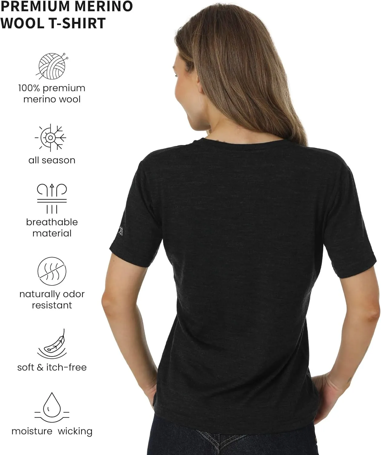 Merino.tech Merino Wool T Shirt Women - 100% Merino Wool Base Layer Women Short Sleeve Moisture-Wicking Tee and Hiking Socks