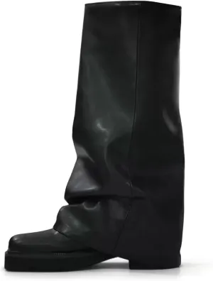 MissHeel Fold Over Mid Calf Flat Boots for Women Comfortable