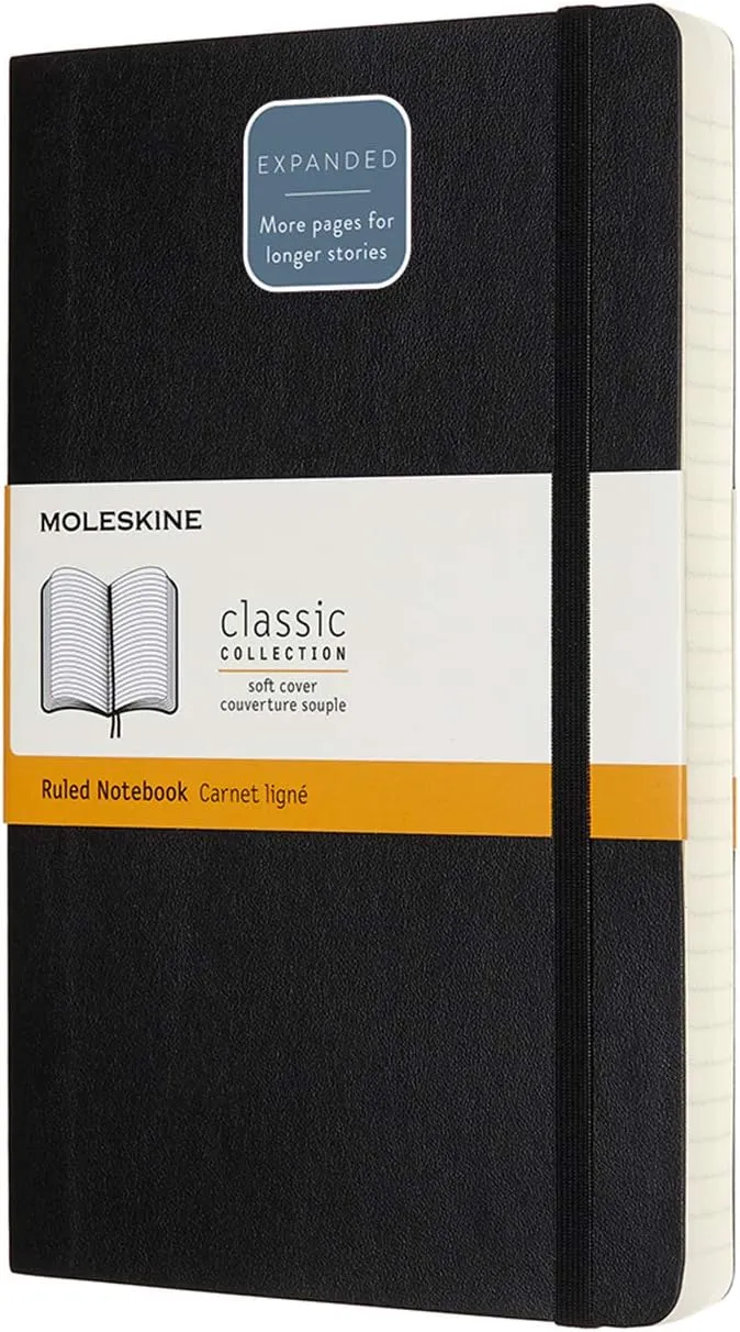 Moleskine Notebook Classic Notebook Expanded (400 Pages) Softcover Large Black Ruled QP616EXP