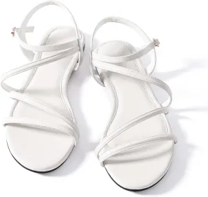 Mtzyoa Women Flat Sandals Dressy Strappy Gladiator Summer Ankle Strap Nude Open Toe Comfortable Wedding Casual Leather Ladies Party Trendy Vacation