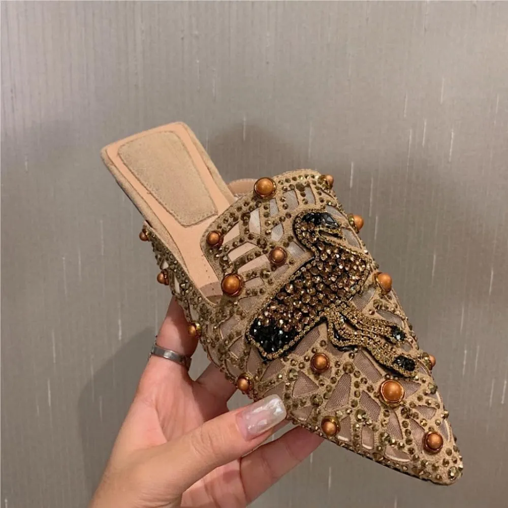 Mules for Women Pointed Toe Flat Bottom Breathable Business Casual Sandals Fashionable Comfortable Work Office Chic Slip On