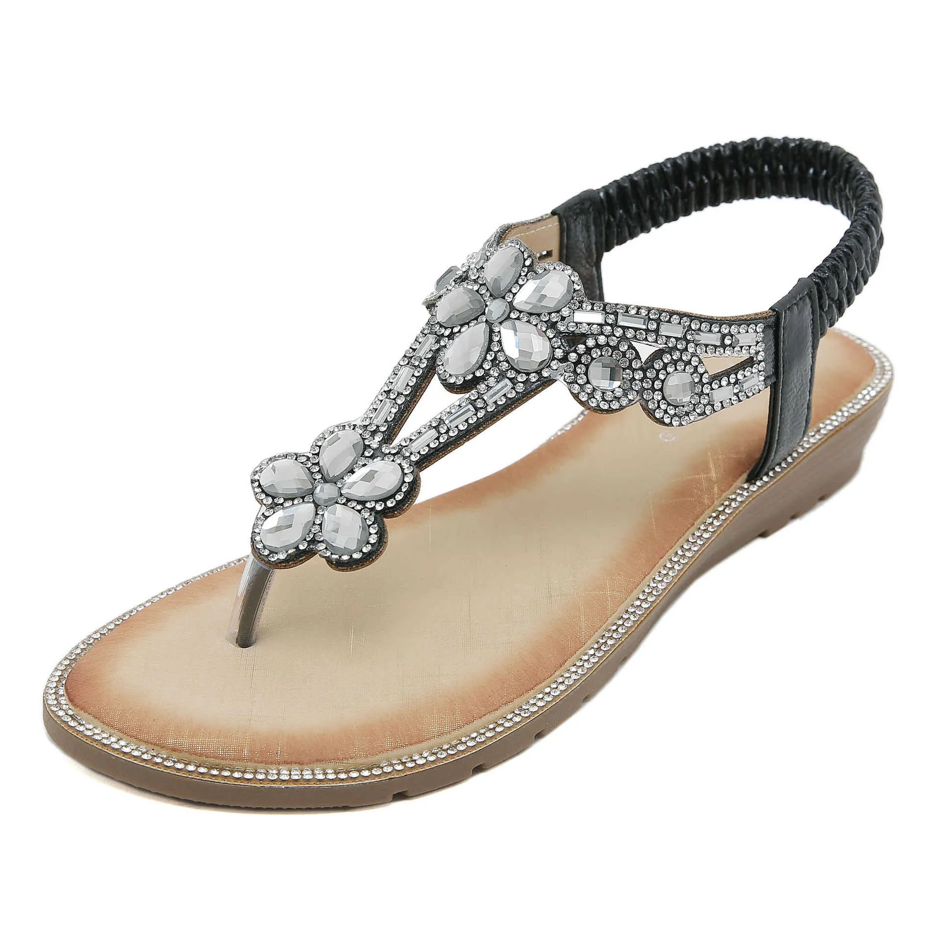 Nanccy Flat-bottomed Rhinestone Comfortable Sandals