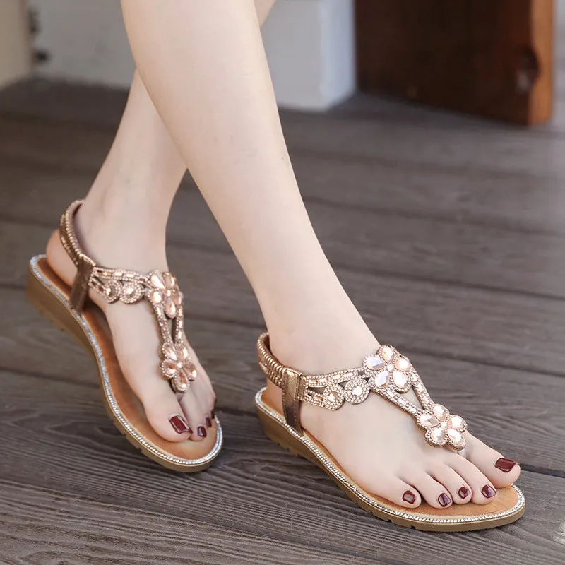 Nanccy Flat-bottomed Rhinestone Comfortable Sandals