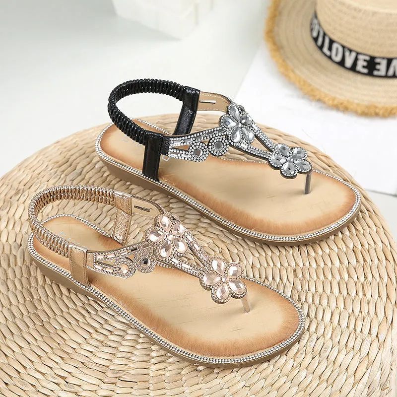 Nanccy Flat-bottomed Rhinestone Comfortable Sandals
